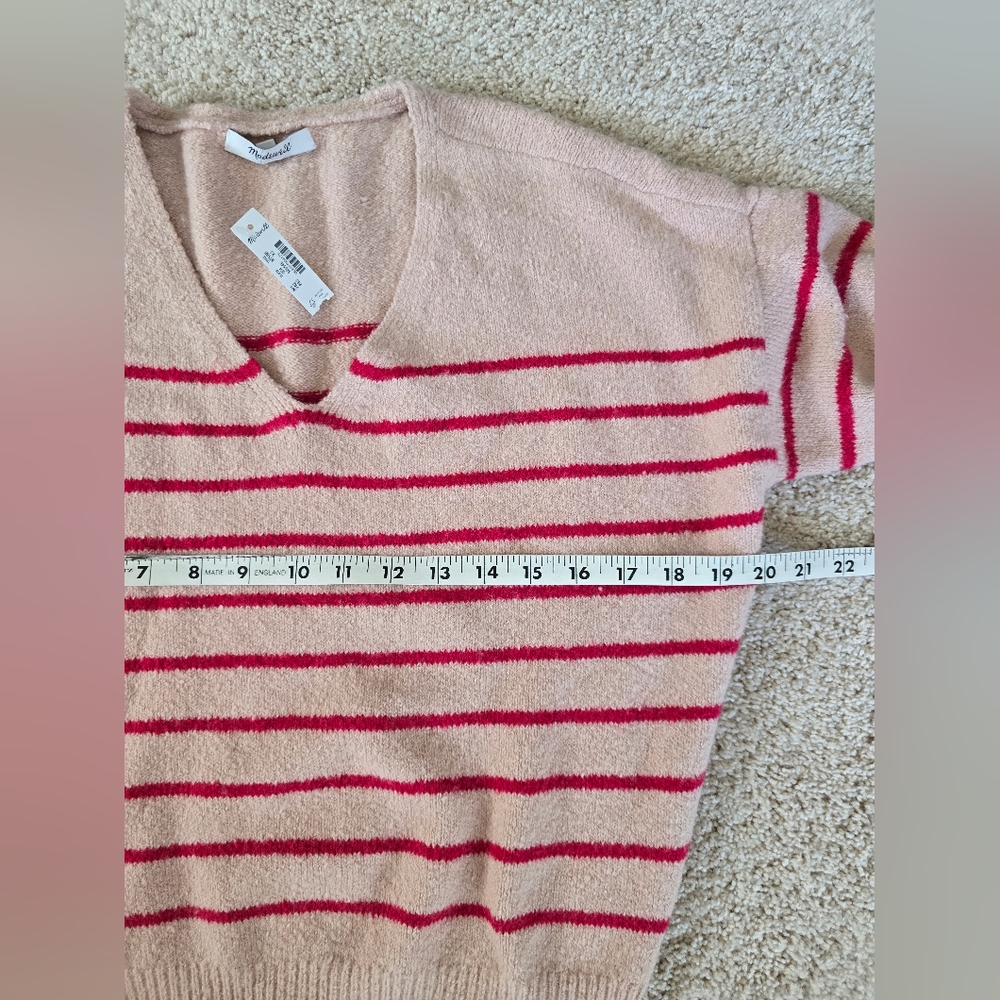 New Madewell Size XS Blush Pink Red Striped Cotton Blend Sweater - Picture 5 of 8